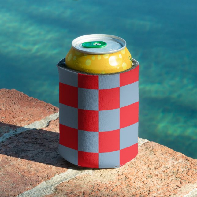 Red Blue Chequerboard Retro Colourful Checks Can Cooler (In Situ Pool)
