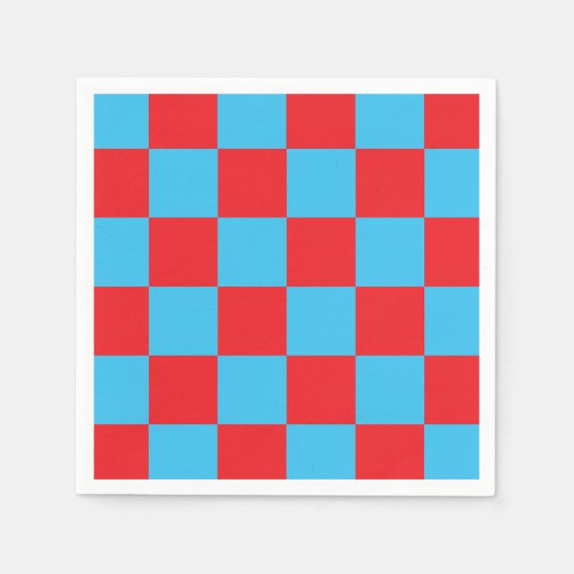Red Blue Chequered Check Design  Napkin (Front)