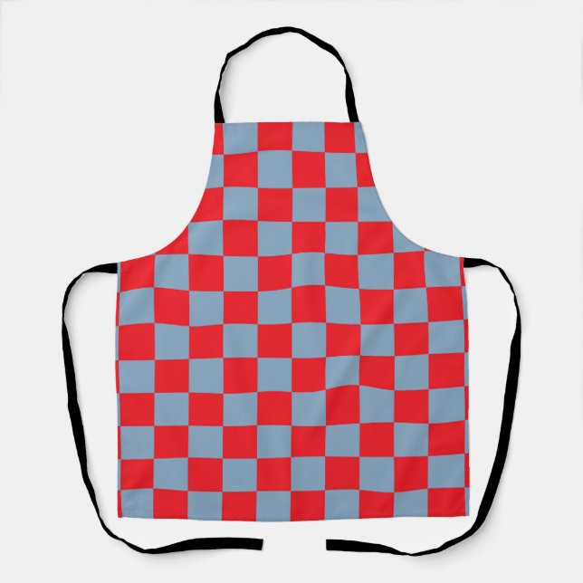Red Blue Chequered Gingham Pattern Apron (Front)