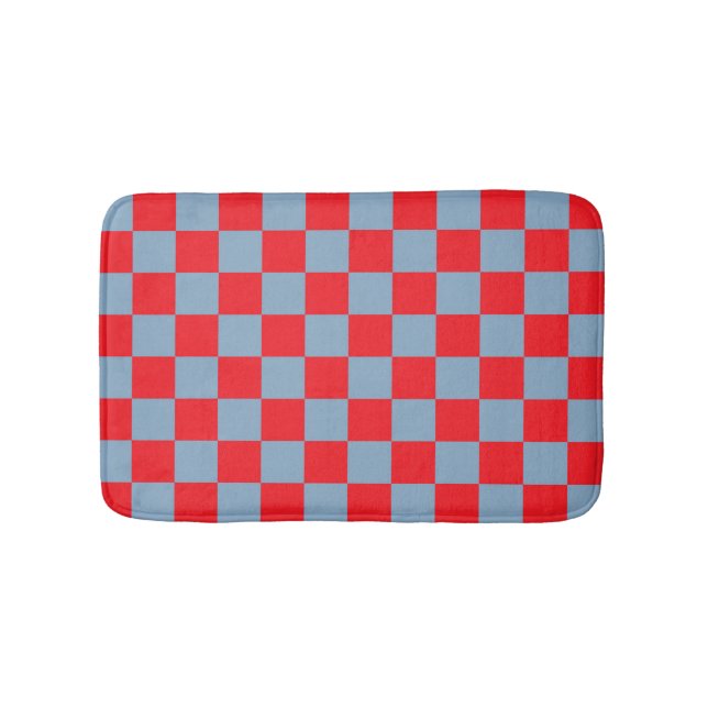 Red Blue Chequered Gingham Pattern Bath Mat (Front)