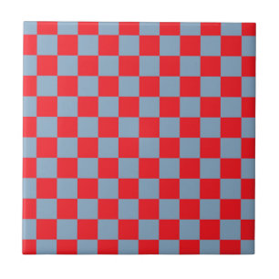 Red Blue Chequered Gingham Pattern Ceramic Tile