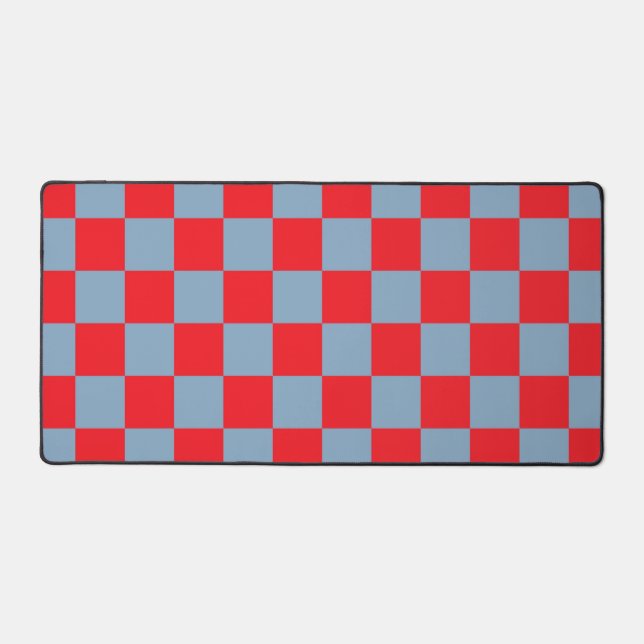 Red Blue Chequered Gingham Pattern Desk Mat (Front)