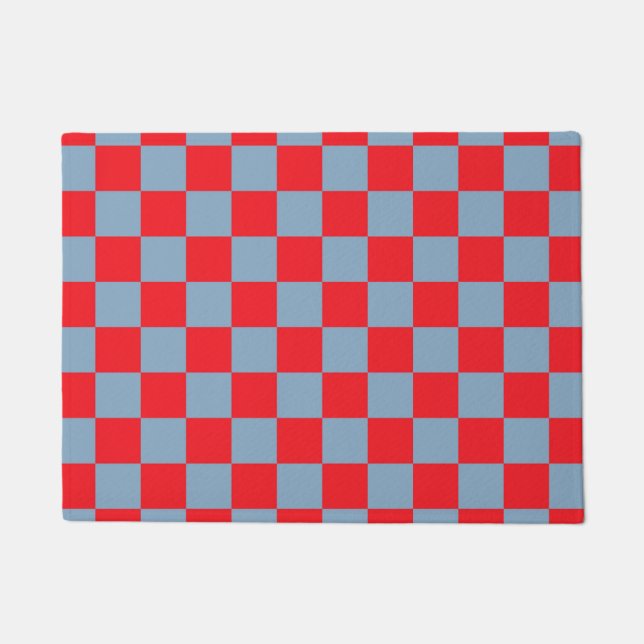 Red Blue Chequered Gingham Pattern Doormat (Front)