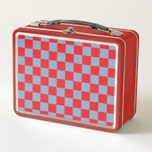 Red Blue Chequered Gingham Pattern Metal Lunch Box
