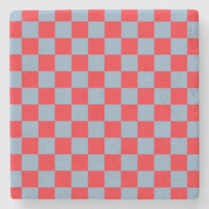 Red Blue Chequered Gingham Pattern Stone Coaster