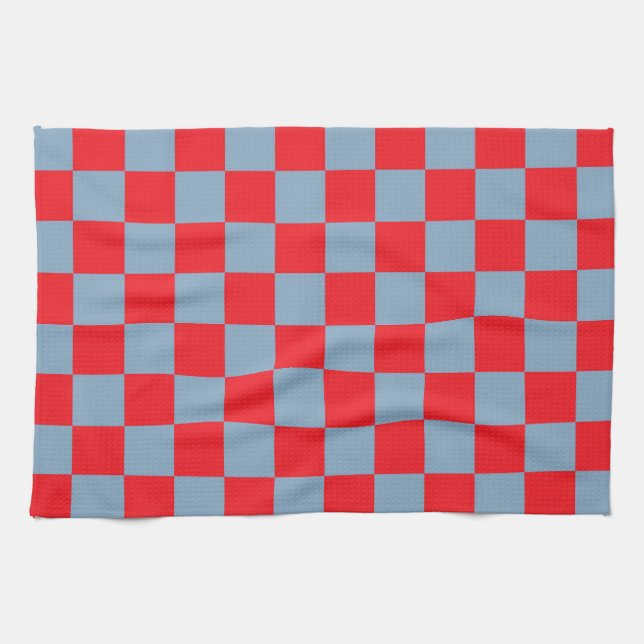 Red Blue Chequered Gingham Pattern Tea Towel (Horizontal)