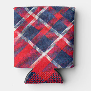 Red-blue chequered woollen texture. can cooler