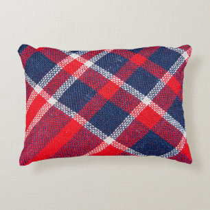 Red-blue chequered woollen texture. decorative cushion