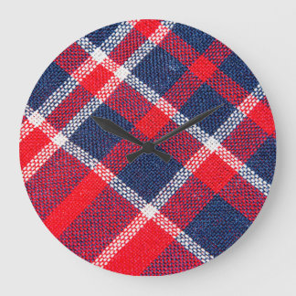 Red-blue chequered woollen texture. large clock