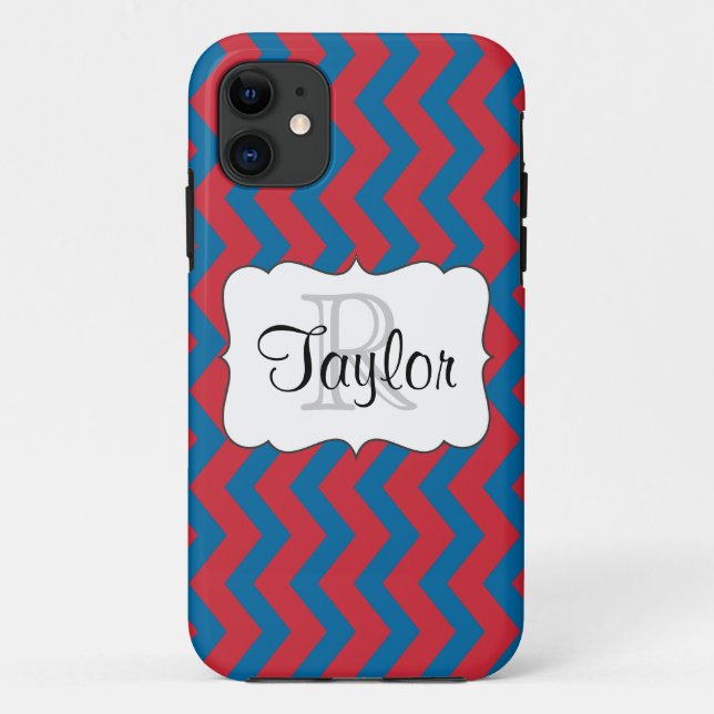 Red & Blue Chevron monogrammed iPhone5 Case (Back)