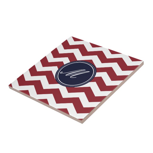 Red & Blue Chevron with Monogram Tiles (Side)