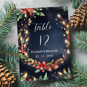 Red blue Christmas flower wreathe Table Numbers