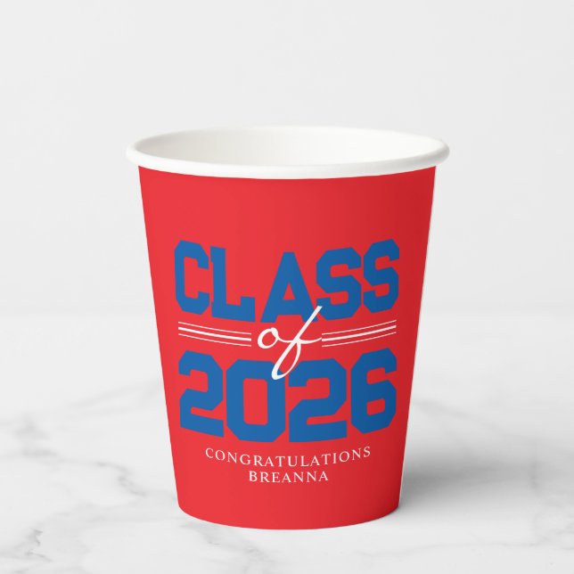 Red & Blue Class of Year Graduation Paper Cups (Back)