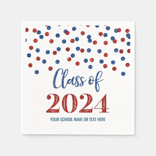 Red Blue Confetti Class of 2024  Napkins (Front)