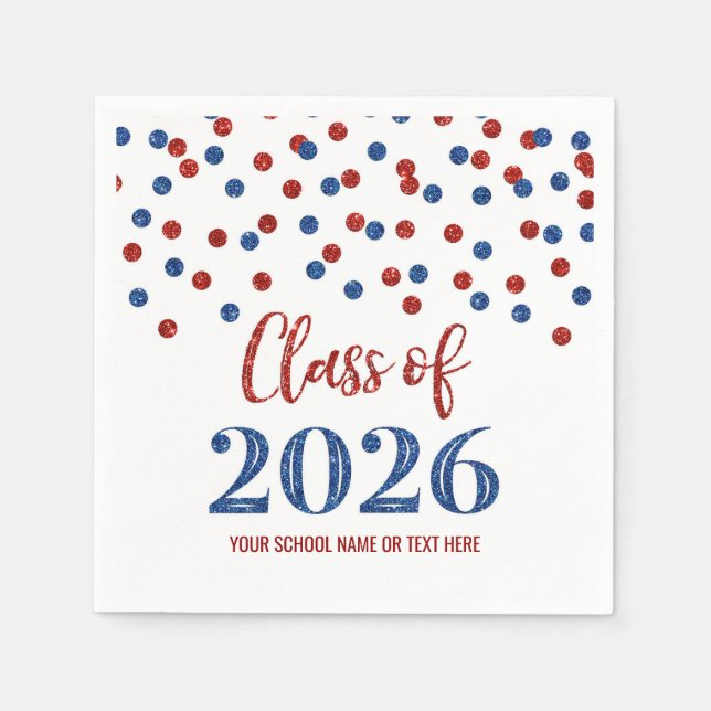 Red Blue Confetti Class of 2026 Napkins (Front)