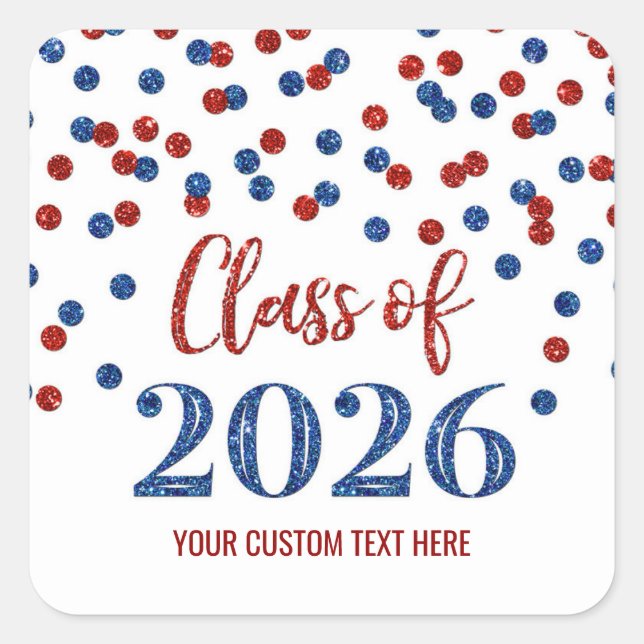 Red Blue Confetti Graduation 2026 Square Sticker (Front)