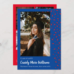 Red Blue Confetti Graduation Announcement