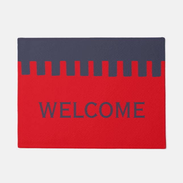 Red Blue Cool Simple Unique Pattern Doormat (Front)