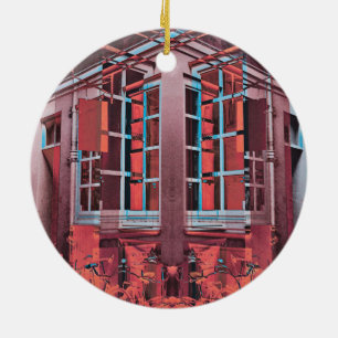 Red blue Copenhagen windows reflection digital art Ceramic Ornament