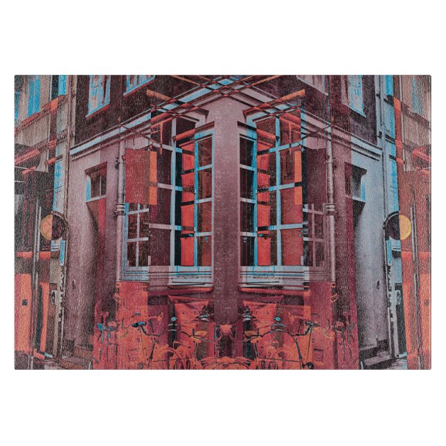 Red blue Copenhagen windows reflection digital art Cutting Board (Front)