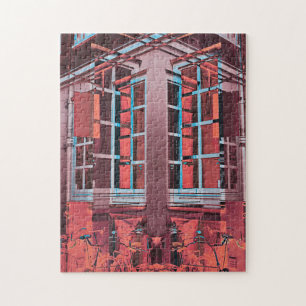 Red blue Copenhagen windows reflection digital art Jigsaw Puzzle