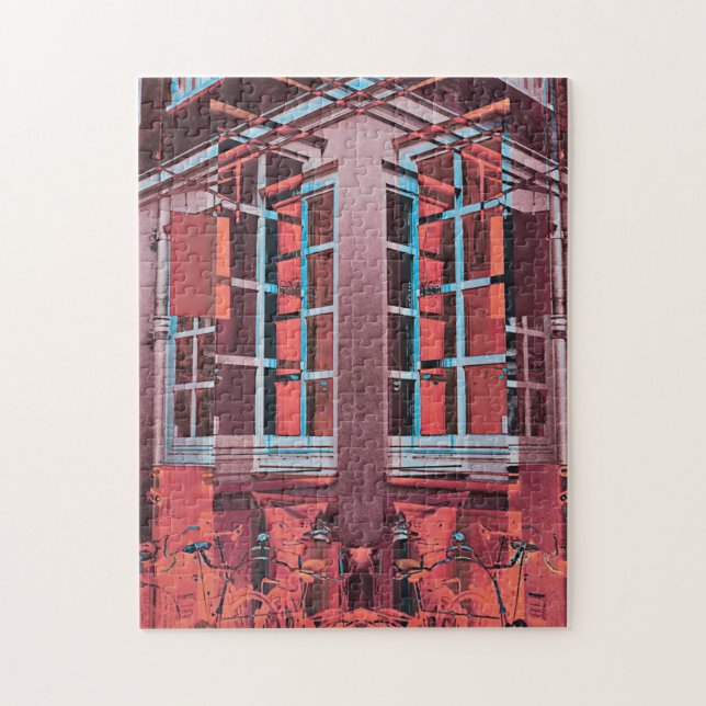 Red blue Copenhagen windows reflection digital art Jigsaw Puzzle (Vertical)