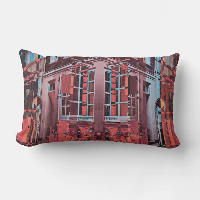 Red blue Copenhagen windows reflection digital art Lumbar Cushion (Front)