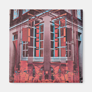 Red blue Copenhagen windows reflection digital art Magnet