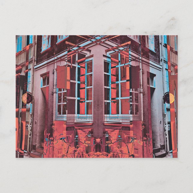 Red blue Copenhagen windows reflection digital art Postcard (Front)
