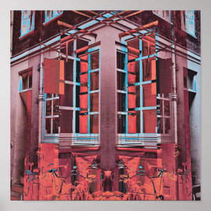 Red blue Copenhagen windows reflection digital art Poster