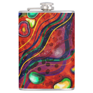 Red, Blue, Copper, Green, Purple Abstract Modern   Hip Flask
