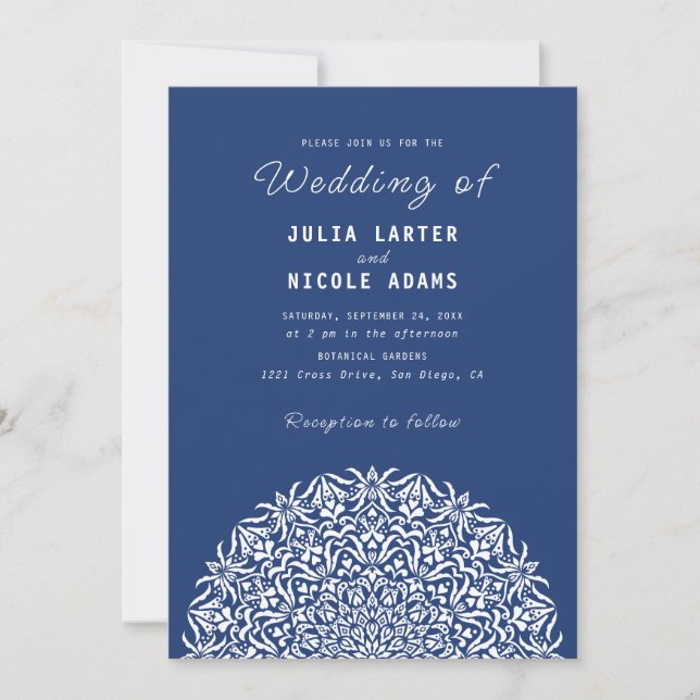 Red & Blue Coral Reef Marble Stone Mandala Wedding Invitation (Front)