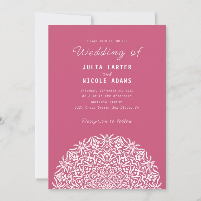 Red & Blue Coral Reef Marble Stone Mandala Wedding Invitation (Front)