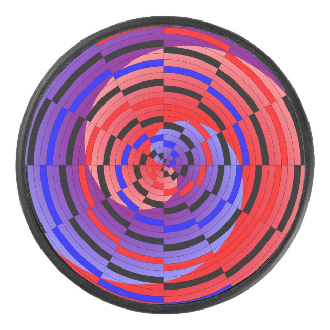 Red & Blue Counter Spiral by Kenneth Yoncich Hockey Puck (Front)