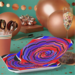 Red & Blue Counter Spiral by Kenneth Yoncich Paper Plate