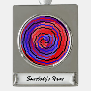 Red & Blue Counter Spiral by Kenneth Yoncich Silver Plated Banner Ornament