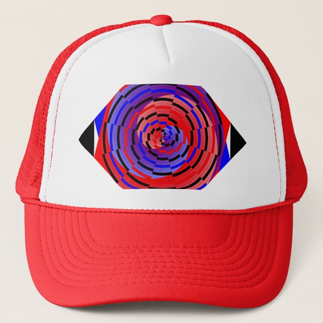 Red & Blue Counter Spiral by Kenneth Yoncich Trucker Hat (Front)