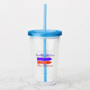 Red blue crayons best teacher ever add year name acrylic tumbler