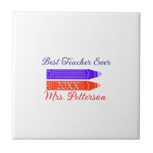 Red blue crayons best teacher ever add year name ceramic tile