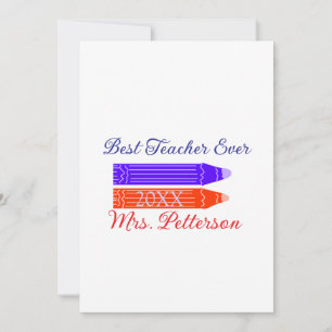 Red blue crayons best teacher ever add year name invitation