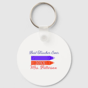 Red blue crayons best teacher ever add year name key ring