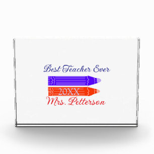 Red blue crayons best teacher ever add year name photo block