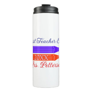 Red blue crayons best teacher ever add year name thermal tumbler