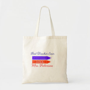 Red blue crayons best teacher ever add year name tote bag
