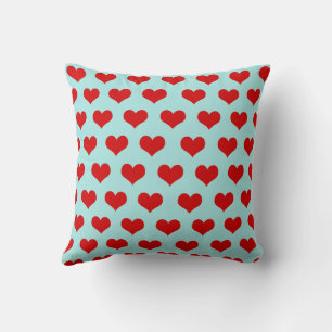 Red Blue Cute Cosy Modern Romantic Chic Heart Cushion