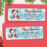 Red Blue Cute Penguin Personalised Christmas Return Address Label<br><div class="desc">These unique blue and red Christmas return address labels feature the "Merry Christmas" saying in red casual script font and a cute penguin in a Santa hat. The template makes it easy to type your address before ordering.</div>