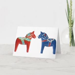 Red & Blue Dala Horse Card
