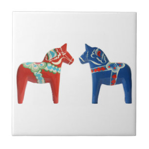 Red & Blue Dala Horse Ceramic Tile