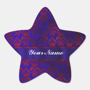 Red & blue damask swirl star sticker