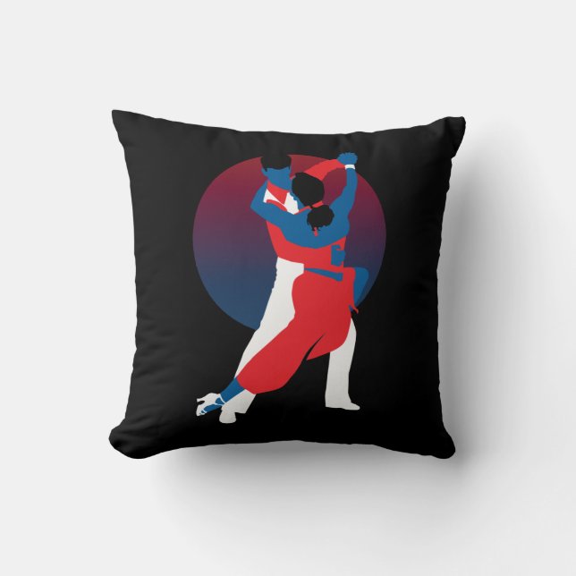 Red & Blue Dancing Silhouette - Tango dancers Cushion (Front)